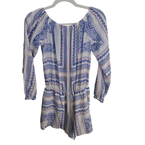 Lovers + Friends Carmella Romper Off Shoulder Balloon Sleeve Bella Scarf Size XS - Picture 3 of 12